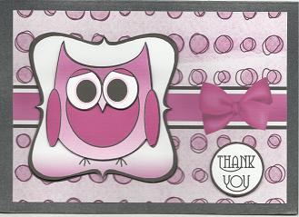 Cute Owl Thank You Decoupage Card Front - Pink by Susan Spencer