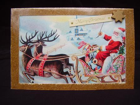 Father Christmas Sleigh Gold Frame Aperture Card by Susan van Dijk