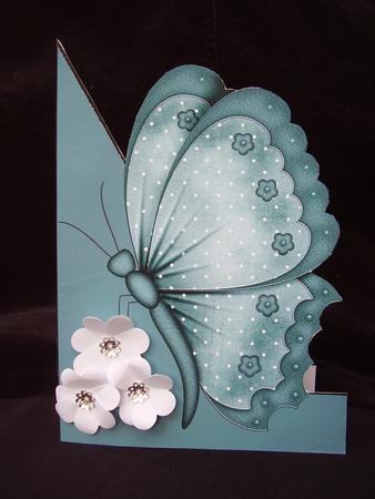 Teal Butterfly A5 Shaped Front Print and Fold Card by Susan van Dijk