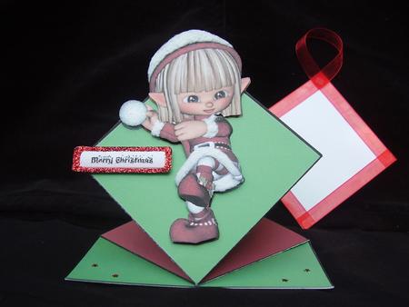 Christmas Elf Throwing Snowball Pop Up Spring Card by Susan van Dijk