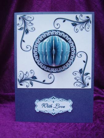 3D Silk Flower Embellishment in Turquoise and Card Front by Susan van Dijk