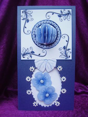 3D Silk Flower Embellishment in Blue and Card Front by Susan van Dijk
