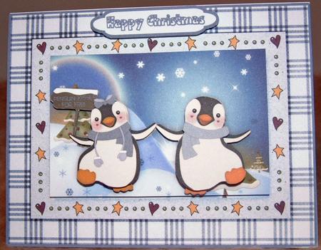 Penguins Christmas Kisses Are Free - Card Front & Decoupage by Susan Wellhausen