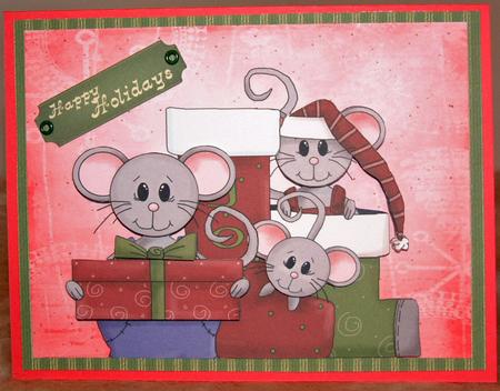 3 Christmas Mice with Their Presents by Susan Wellhausen