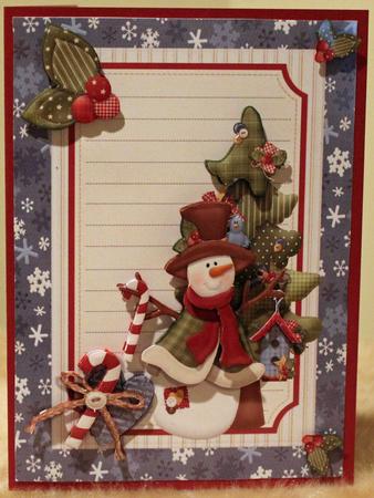 Snowman with Decorated Christmas Tree by Susan Wellhausen
