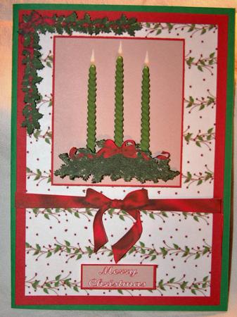 Candle Arrangement Christmas Decoupage Card Front by Susan Wellhausen