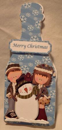 Kids & Snowman on a Christmas Bottle by Susan Wellhausen