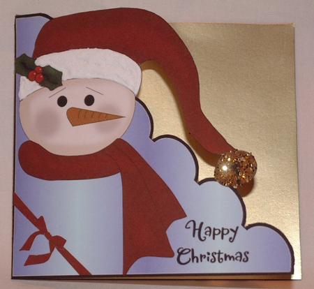 Snowman with Holly Hat Cut and Fold Card by Susan Wellhausen