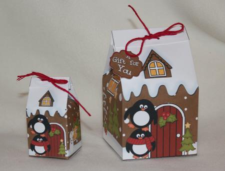 3D Xmas Penguins Milk Carton Gingerbread House Treat Boxes by Susan Wellhausen