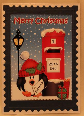 Christmas Little Penguin Postbox 5x7 3D Decoupage by Susan Wellhausen