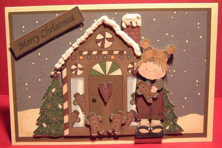Cute Girl with Gingerbread House Decoupage Card Front by Susan Wellhausen