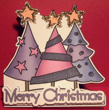 Funky Xmas Trees Shaped Card by Susan Wellhausen