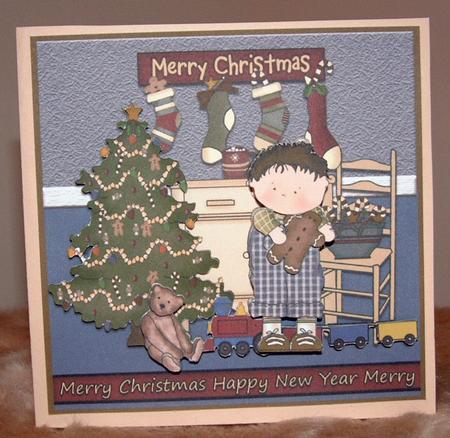 Christmas Morning Decoupage Card Front by Susan Wellhausen