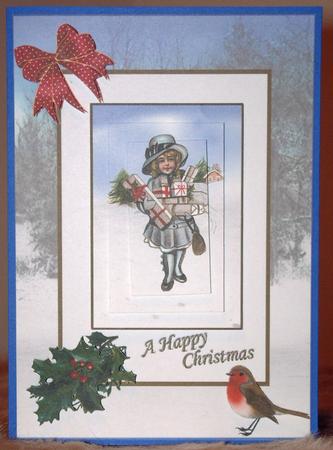 Vintage Girl with Gifts Winter Scene by Susan Wellhausen