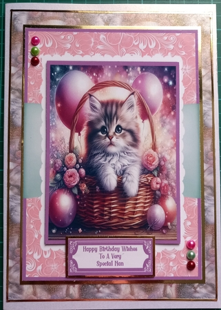 Happy Birthday Kitten In A Basket - 5x7 by Susan Heanes
