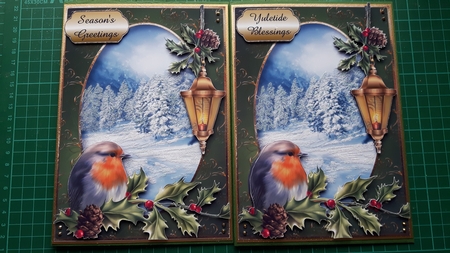Robin, Holly & Lantern Snowy Scene by Susan Heanes