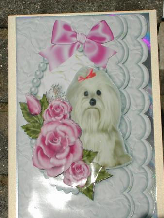 Cute Westie with Pink Roses in Pearl Frame A4 by Susan Heanes