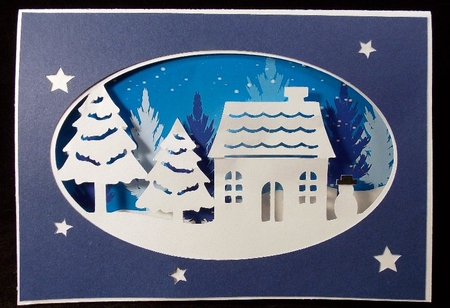 Christmas Scene Oval Aperure Card and Backing Paper by Susan Mehlbaum