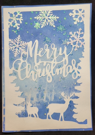 5 x 7 Merry Christmas Reindeer and Snowflake Christmas Card by Susan Mehlbaum
