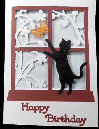 Cat Chasing Butterfly Card and Backing Paper by Susan Mehlbaum