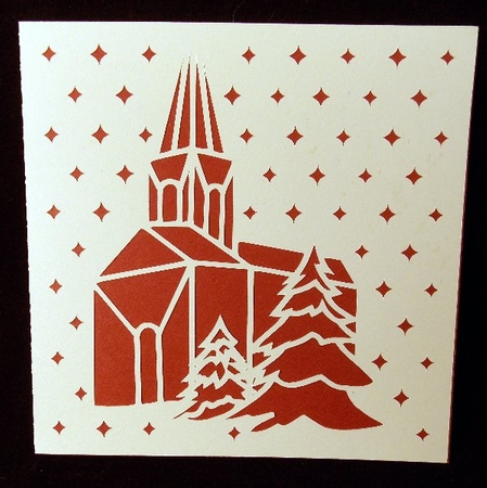 CHRISTMAS CHURCH SQUARE CARD by Susan Mehlbaum