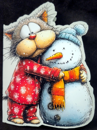Christmas Cat & Snowman Shaped Card by Susan Mehlbaum