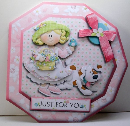 Just for You Girl with Pet Dog Octogon Shaped Card by Susan Mehlbaum