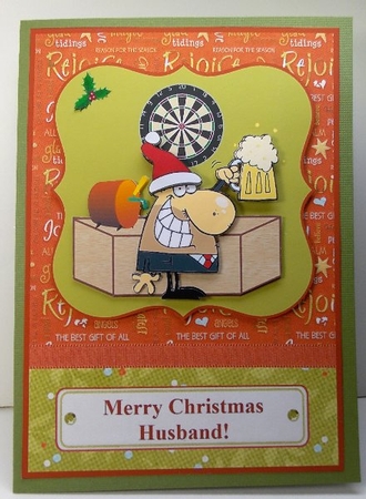Merry Christmas Husband Beer Man Card Front with Decoupage by Susan Mehlbaum