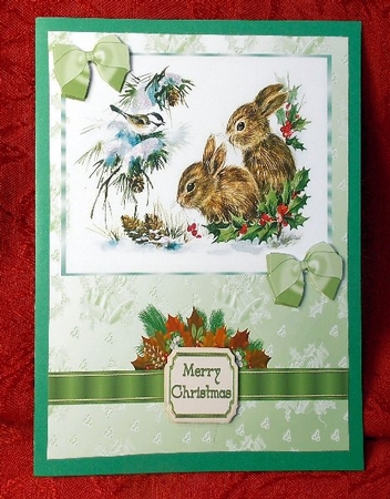 Little Bunnies in the Snow with Bird and Bows A4 by Susan Mehlbaum