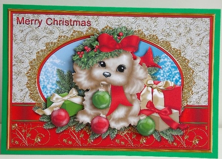 Christmas Puppy with Baubles Large Card Front by Susan Mehlbaum