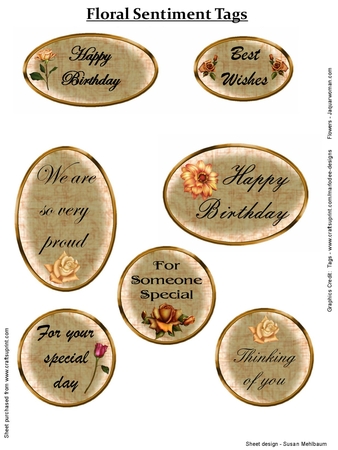 Antique Look Blank Oval Shape Sentiment Tags Sheet 2 by Susan Mehlbaum