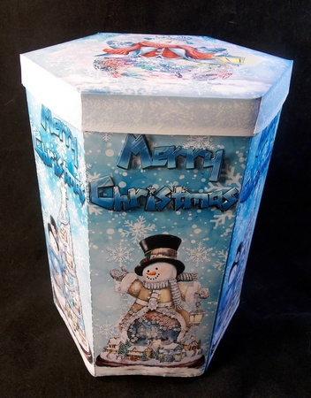 GORGEOUS TALL HEXAGONAL DECOUPAGE BOX - SNOWMEN 2 by Susan Mehlbaum