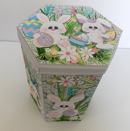 EASTER TALL HEXAGONAL DECOUPAGE GIFT BOX  by Susan Mehlbaum