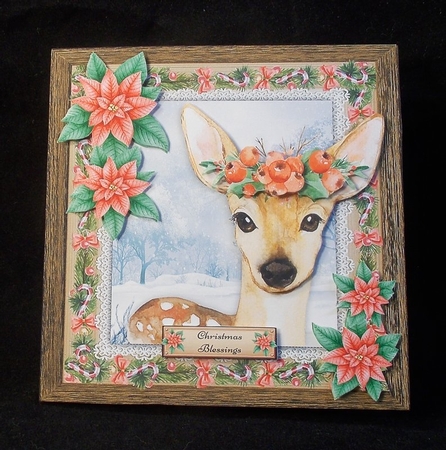 Gorgeous Festive Reindeer With Red Flowers 8x8 by Susan Mehlbaum