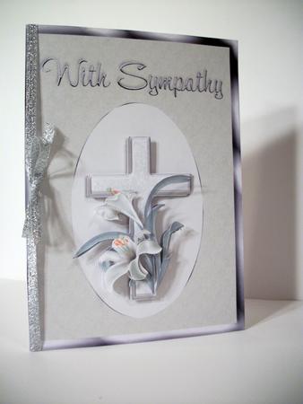 Cross and Lilies Sympathy Card Front with Decoupage by Susan Mehlbaum