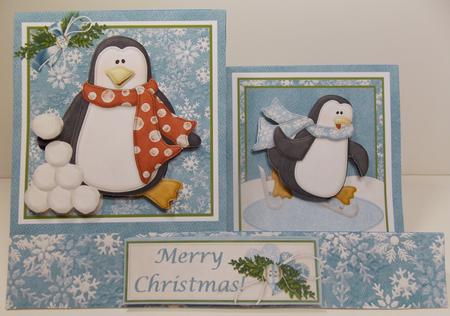 Penguin Snowball Side Stepper Card by Susan Mehlbaum