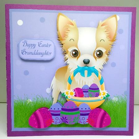 Easter with Little Chihuahua with Easter Basket and Eggs by Susan Mehlbaum