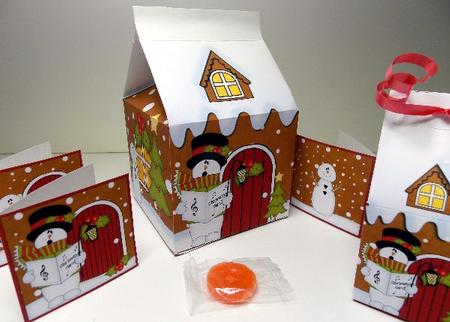3D Xmas Snowman Milk Carton Gingerbread House Treat Boxes by Susan Mehlbaum