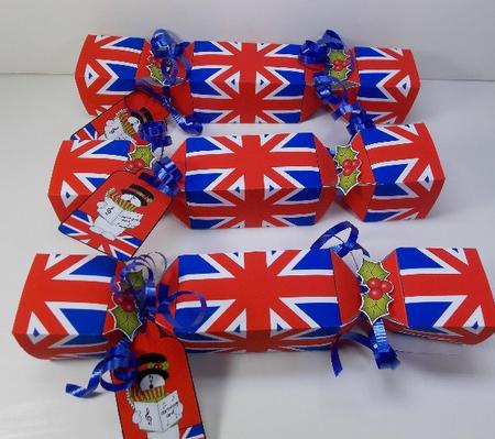 3D Snowman Union Jack Flag Christmas Cracker Boxes by Susan Mehlbaum