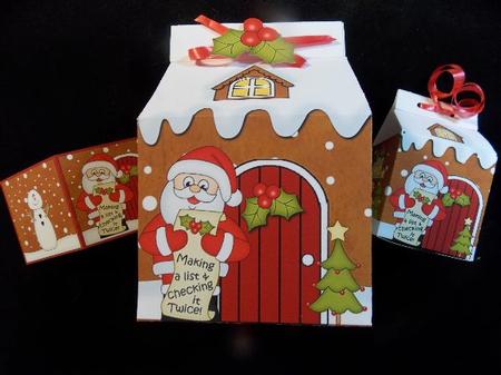 3D Xmas Santa Milk Carton Gingerbread House Treat Boxes by Susan Mehlbaum