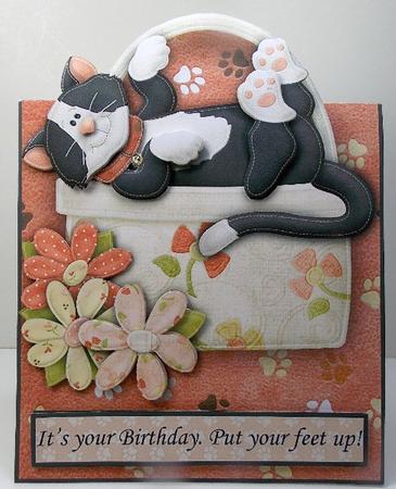 Put Your Feet Up Kitty Over the Edge Card by Susan Mehlbaum