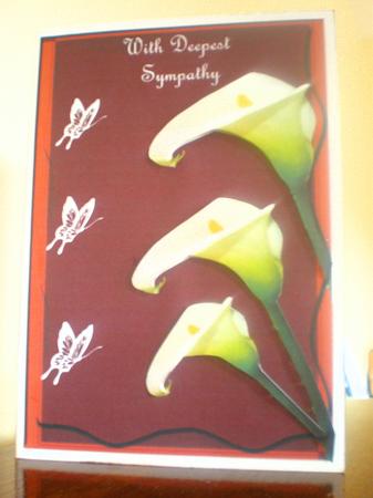 A4"three Callas on Brown" (wavy Embossed Layer) by Suzanne Burrows