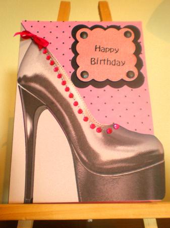 High Heeled Shoe Shaped Front Card in Brown by Suzanne Burrows