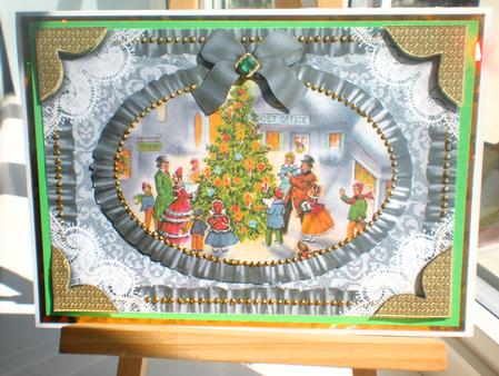 Around the Village Tree Lace N Ruffles Card Front by Suzanne Burrows
