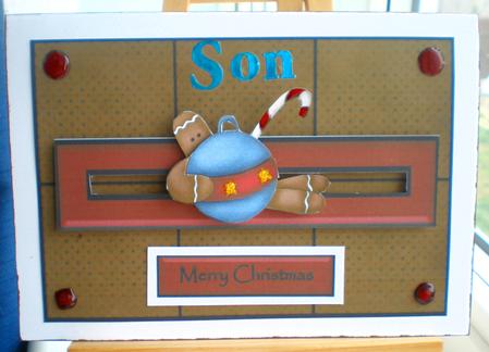 Gingerbread Man with Bauble Slider Card by Suzanne Burrows