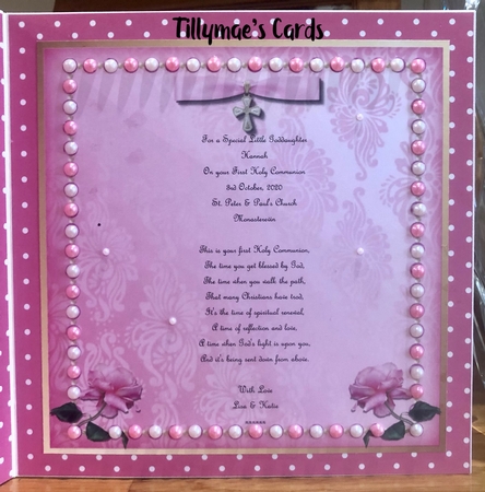 Pink insert with Roses and Cross and gift tag. by Suzanne Kavanagh