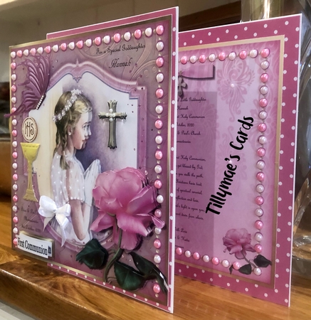 Pink insert with Roses and Cross and gift tag. by Suzanne Kavanagh
