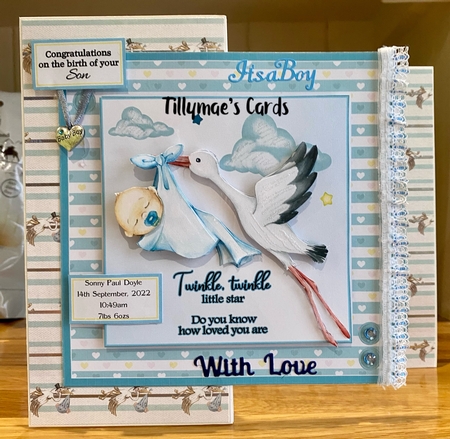 8x8 Stork & Baby Boy Mini Decoupage Kit - x4 A4 sheets  by Suzanne Kavanagh