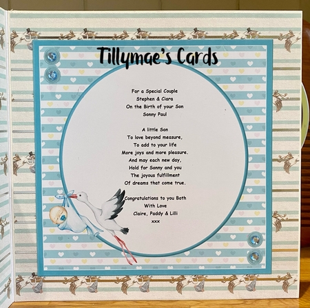 8x8 Stork & Baby Boy Mini Decoupage Kit - x4 A4 sheets  by Suzanne Kavanagh