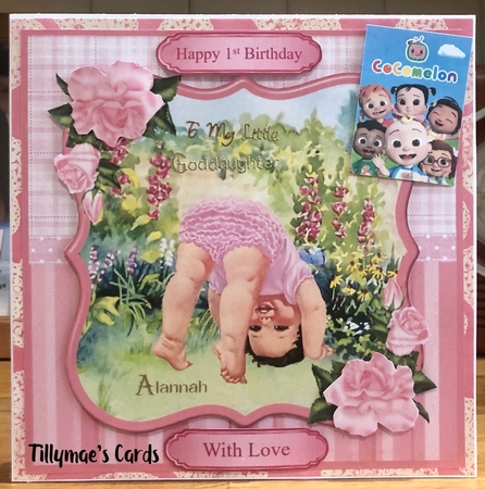 New Baby Girl / 1st Birthday Card Topper & Decoupage by Suzanne Kavanagh